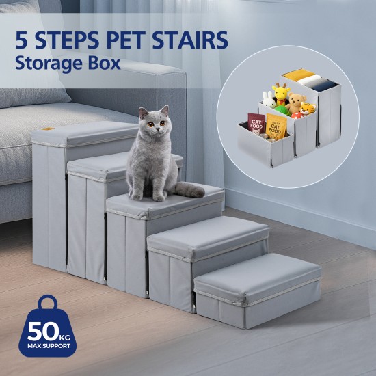 5 Steps Foldable Storage Stairs Steps For Small Dogs, Cat,Pet Climbing Ladder, Suitable For High Beds Couch Sofa